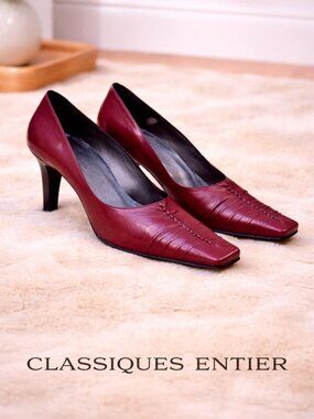 Vintage Classiques Entier Burgundy Leather Pumps 7.5 Square Toe Italy